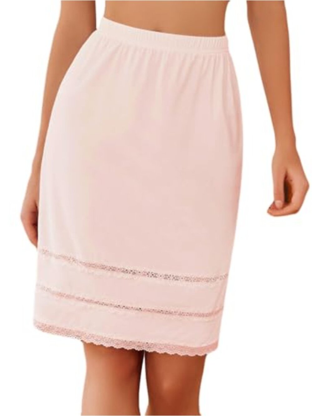 Half Slip for Women Knee Length Lace Trim Underskirt Dress Extender Stretchy